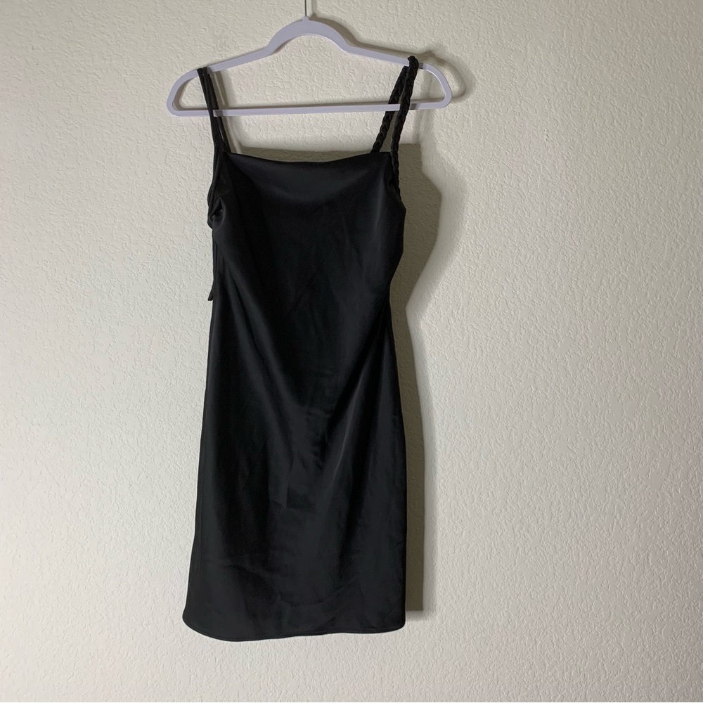 House of Harlow 1960 Womens black satin braids red mixed strap mini dress XS NEW